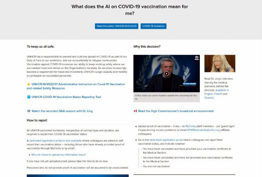UNHCR COVID-19 policy journey connecting guidance, FAQs and help routes